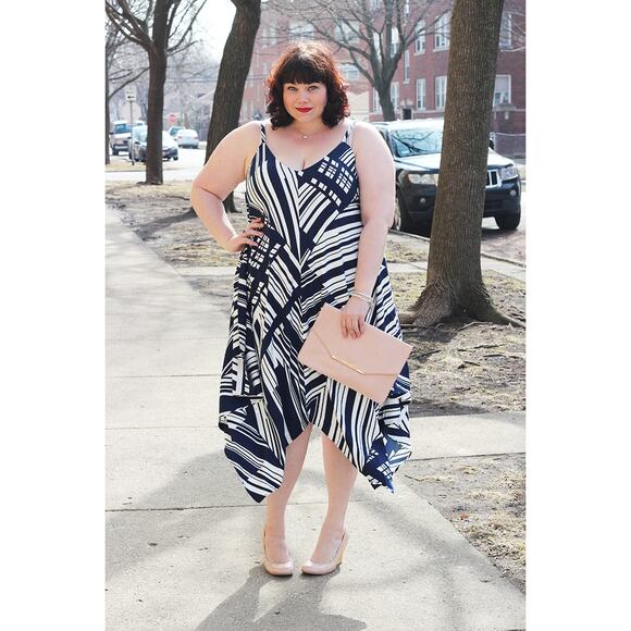 City Chic Dresses & Skirts - City Chic L/20 Riviera Handkerchief Hem Sundress Navy White